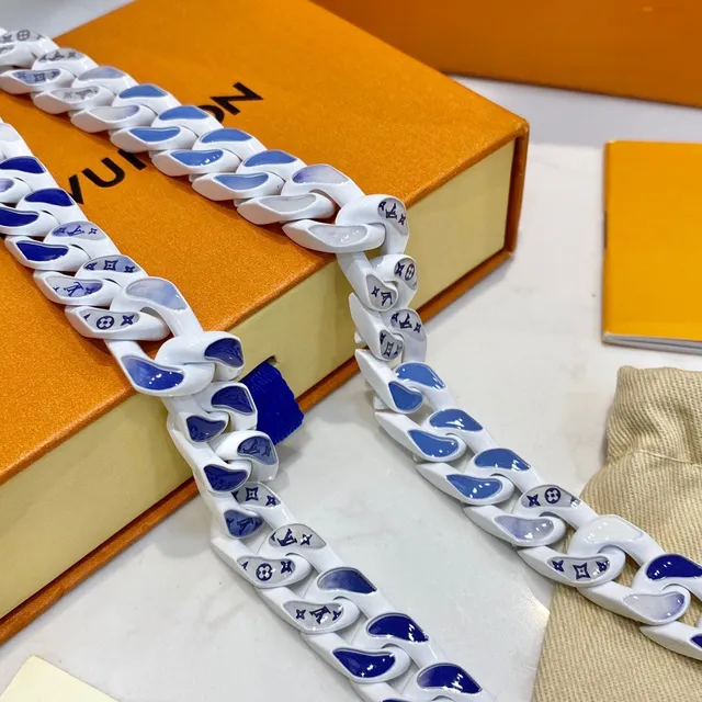 Louis Vuitton Monogram World Tour Collier de Chaîne Céramique Bleu et Gris 6