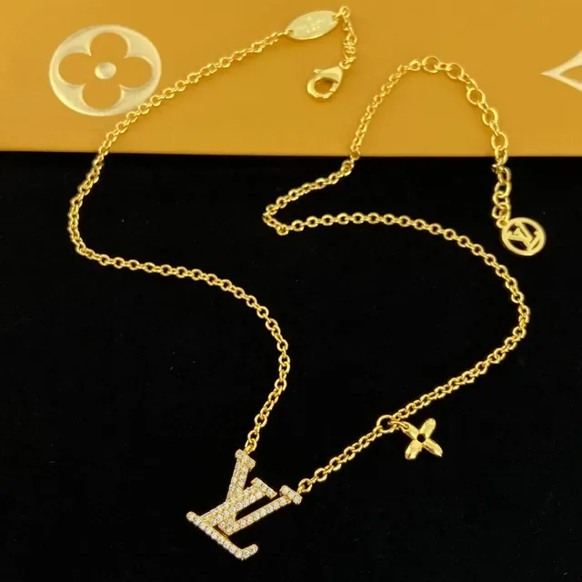 Louis Vuitton Monogram World Tour Gold Silver Chain Pavé-Crystal Necklace 7