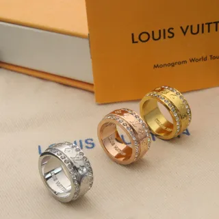 Louis Vuitton Monogram World Tour Gold Silver Rotating Spinner Band Pavé Crystal Bezel Ring