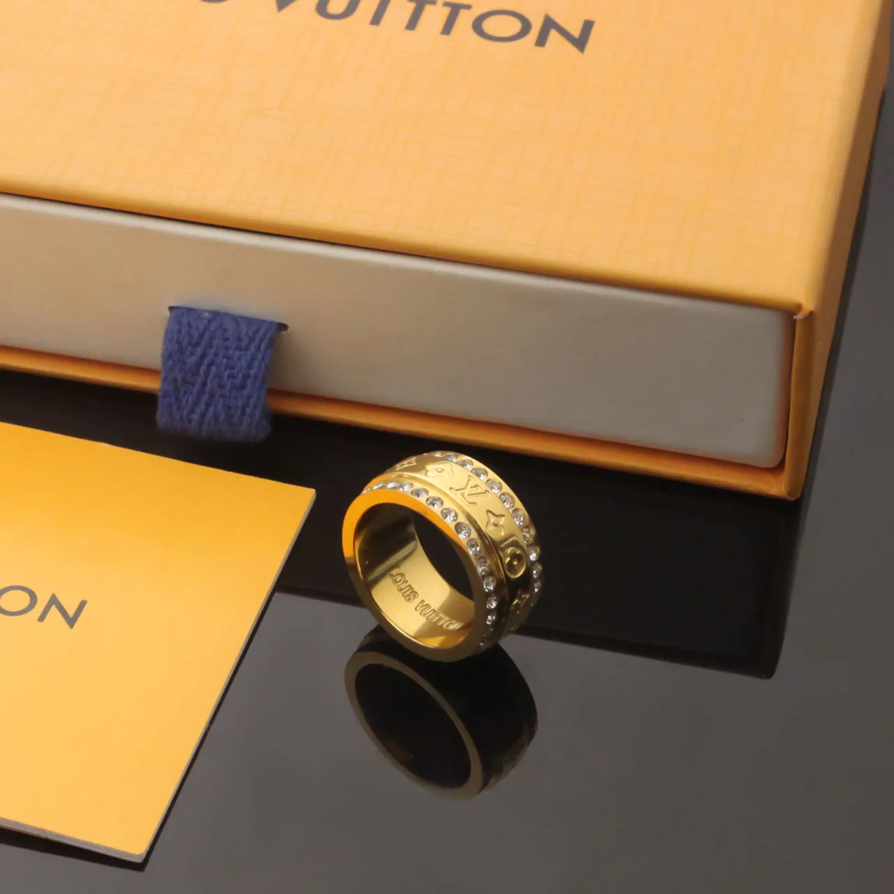 Louis Vuitton Monogram World Tour Gold Silver Rotating Spinner Band Pavé Crystal Bezel Ring 2