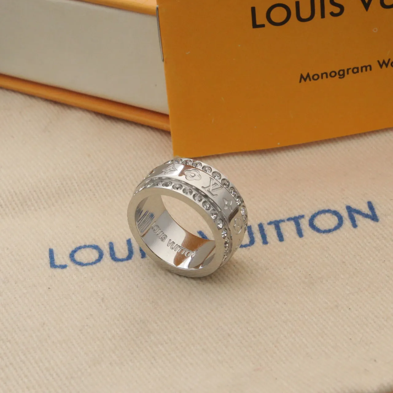 Louis Vuitton Monogram World Tour Gold Silver Rotating Spinner Band Pavé Crystal Bezel Ring 6