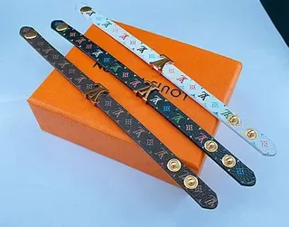 Louis Vuitton Multicolor Black Monogram-Print Flat Strap Bracelet 2