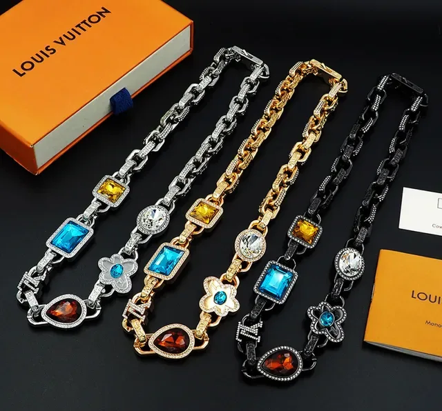 Louis Vuitton Multicolor Gemstone Chain Necklace 1