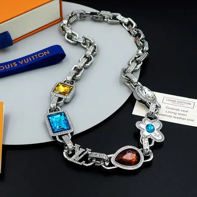 Louis Vuitton Multicolor Gemstone Chain Necklace 12