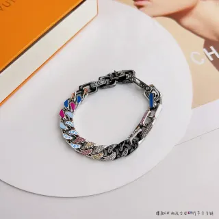 Louis Vuitton Multicolor Silver Chunky Curb Chain Enamel Monogram Plates Bracelet