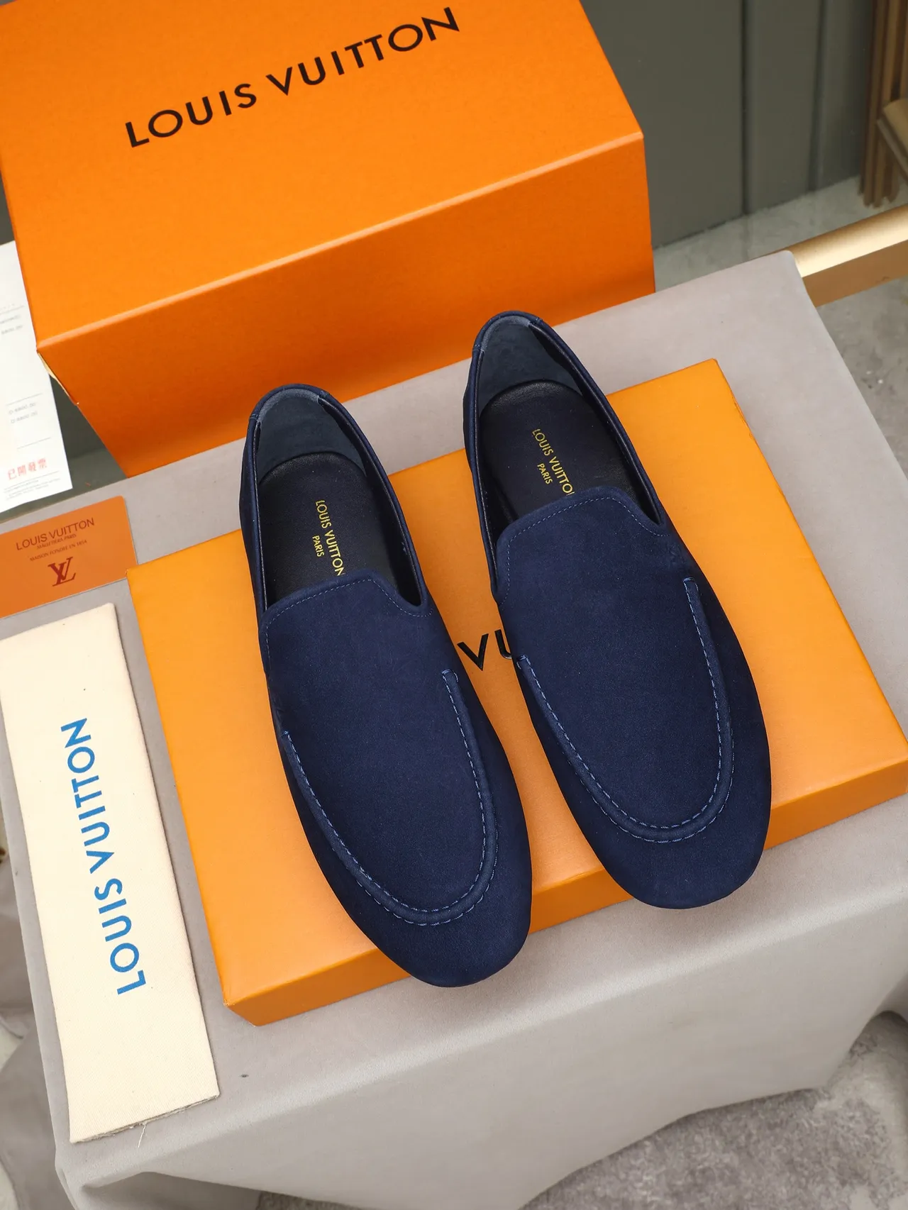 Louis Vuitton Navy Black Suede Upper Slip-On Construction Loafer 2