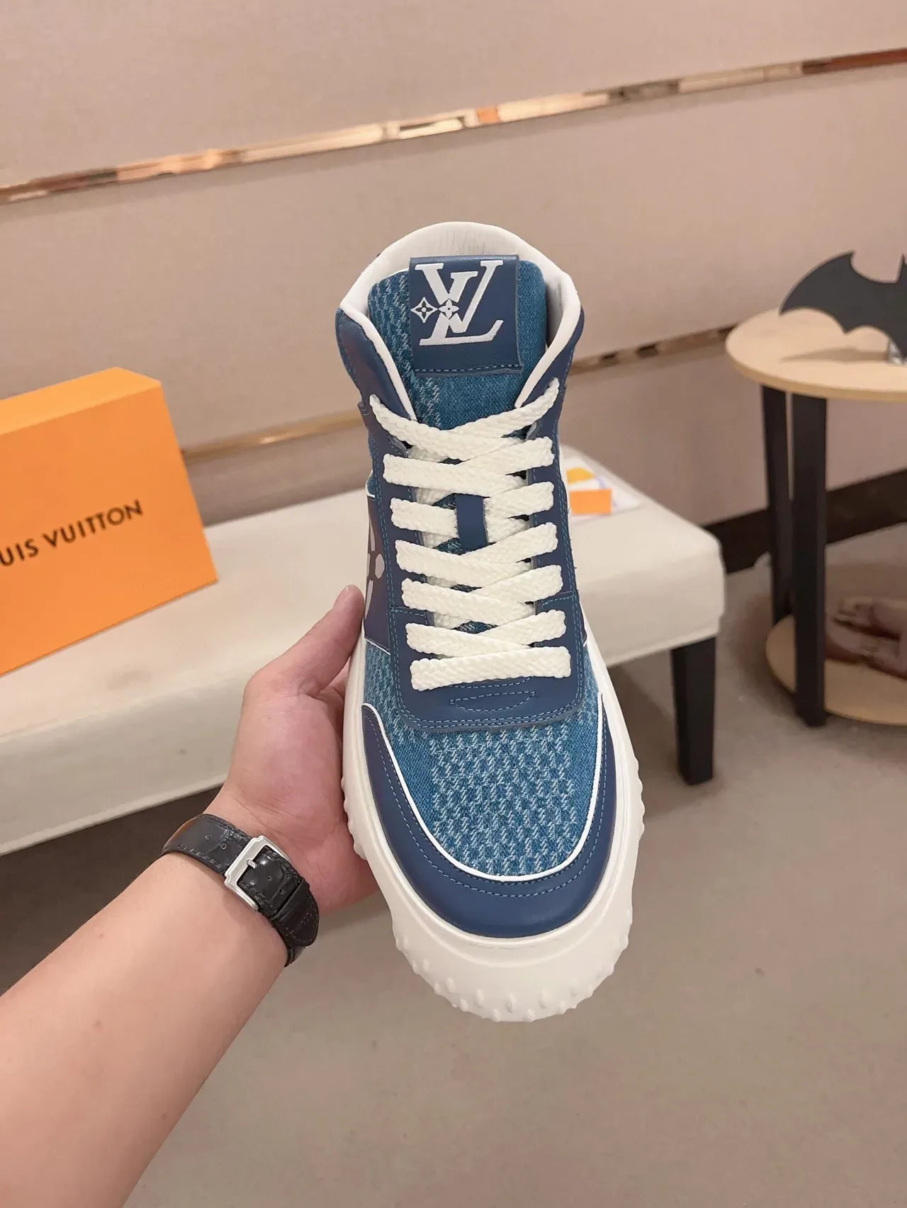 Louis Vuitton Navy White High-Top Sole Chunky Sneakers 2