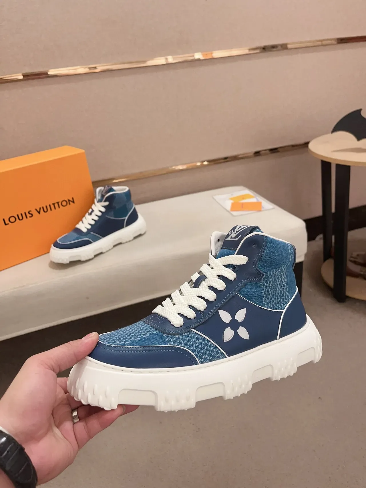 Louis Vuitton Navy White High-Top Sole Chunky Sneakers 3