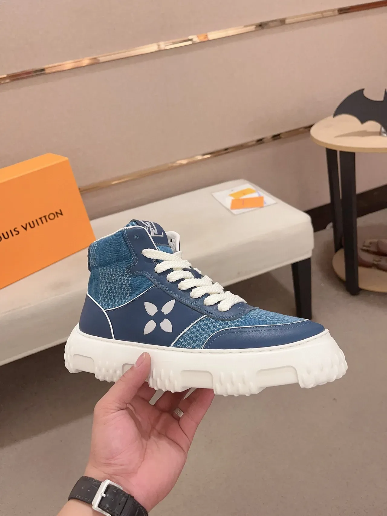 Louis Vuitton Navy White High-Top Sole Chunky Sneakers 4