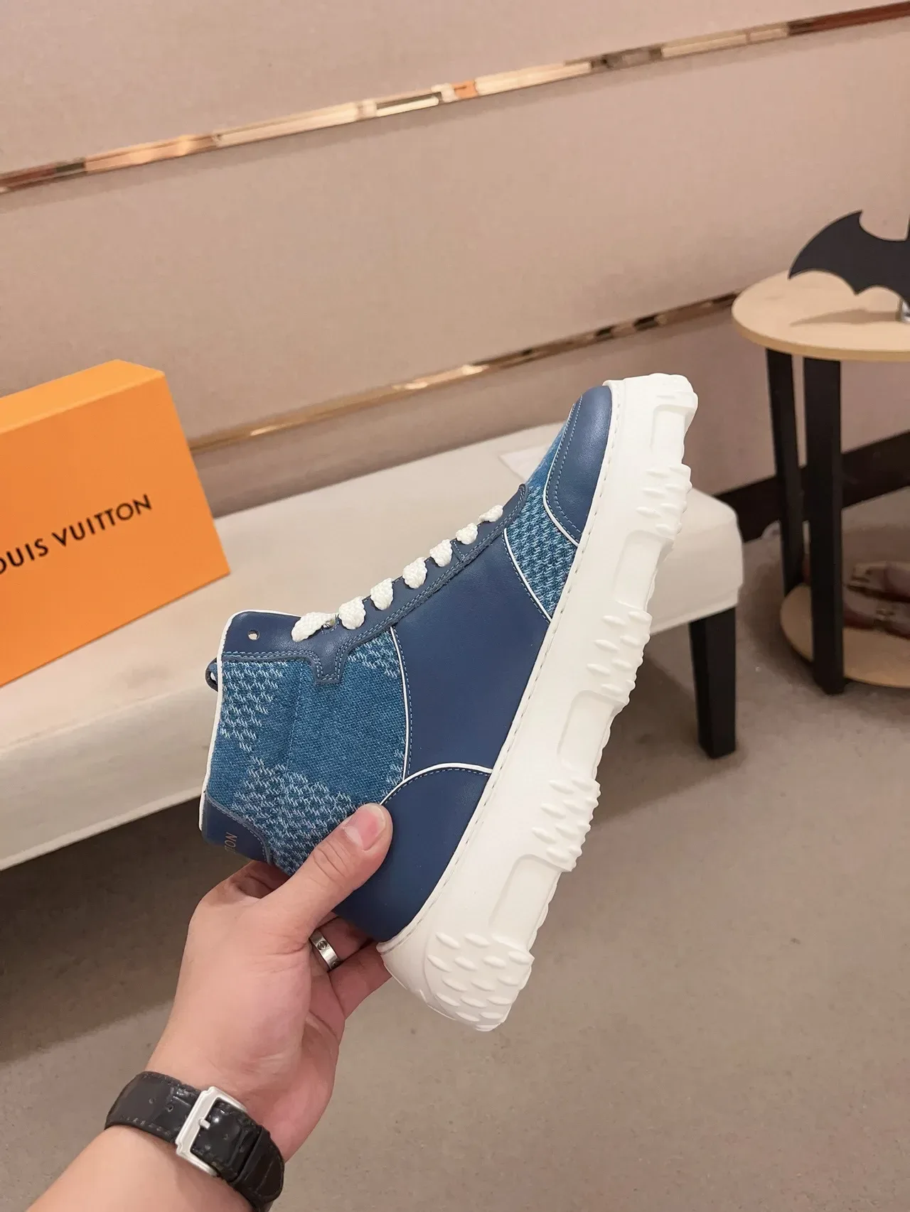 Louis Vuitton Navy White High-Top Sole Chunky Sneakers 5
