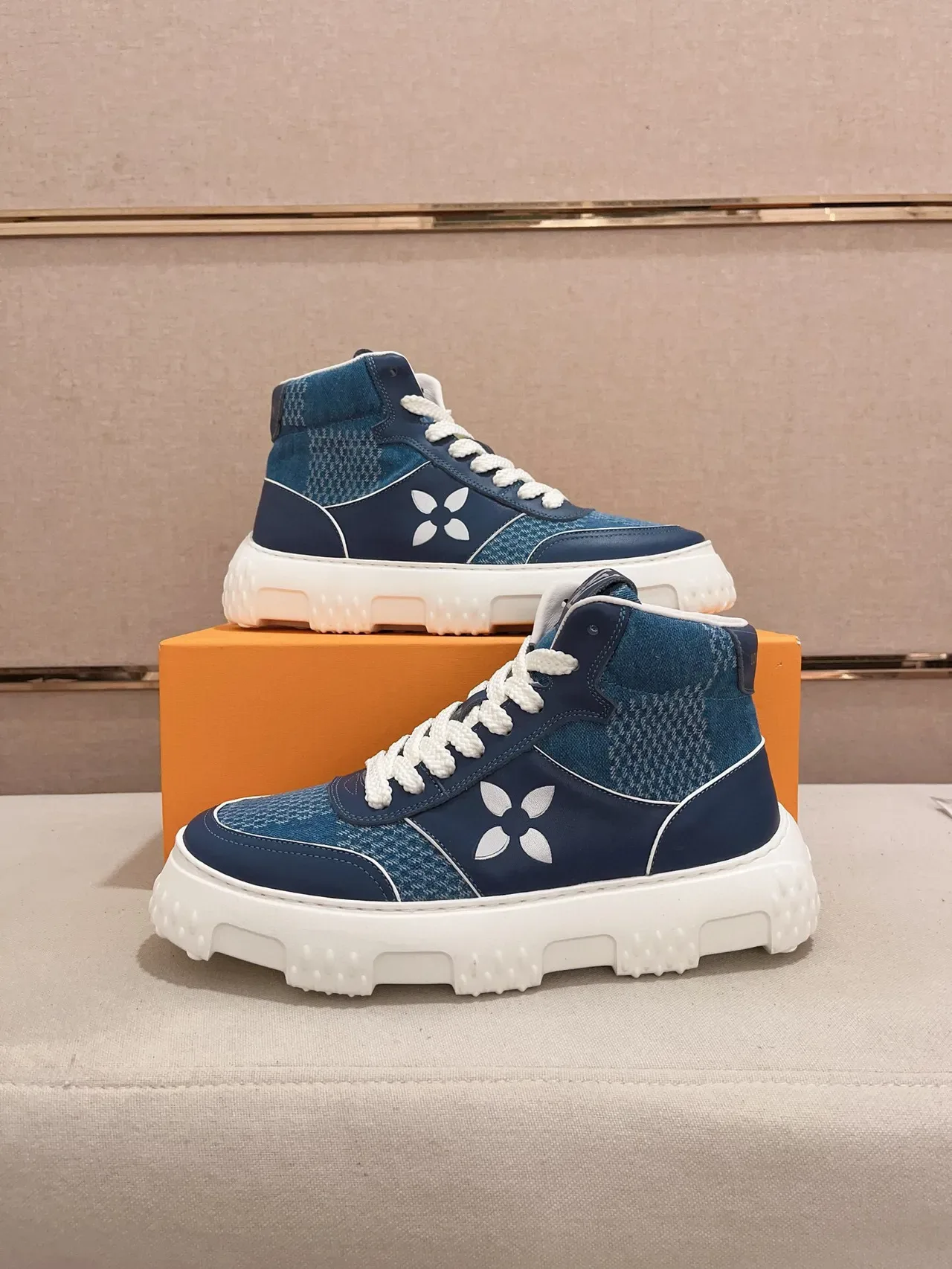 Louis Vuitton Navy White High-Top Sole Chunky Sneakers 7