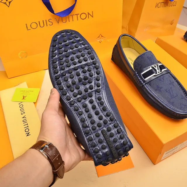 Louis Vuitton Navy White Monogram Canvas Upper Leather-Trimmed Piping Loafer 4