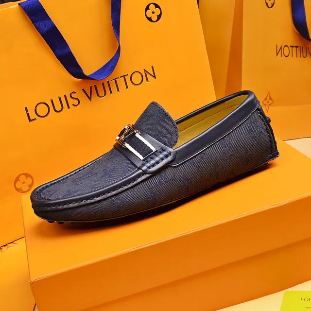 Louis Vuitton Navy White Monogram Canvas Upper Leather-Trimmed Piping Loafer 5