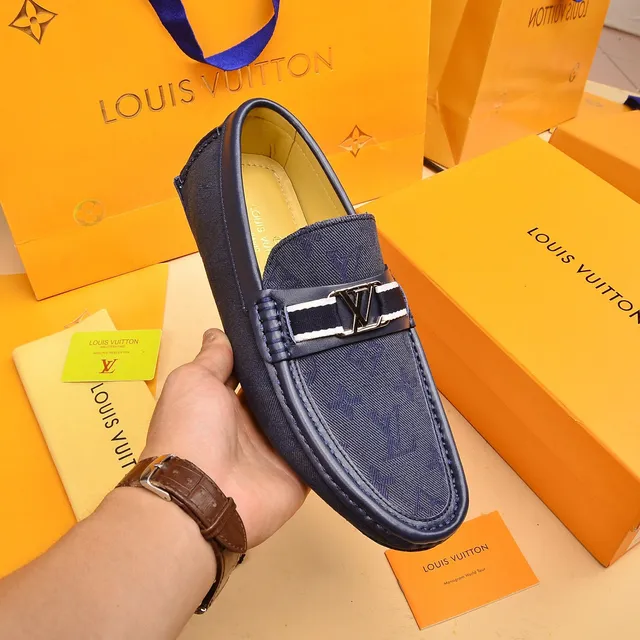 Louis Vuitton Navy White Monogram Canvas Upper Leather-Trimmed Piping Loafer 6