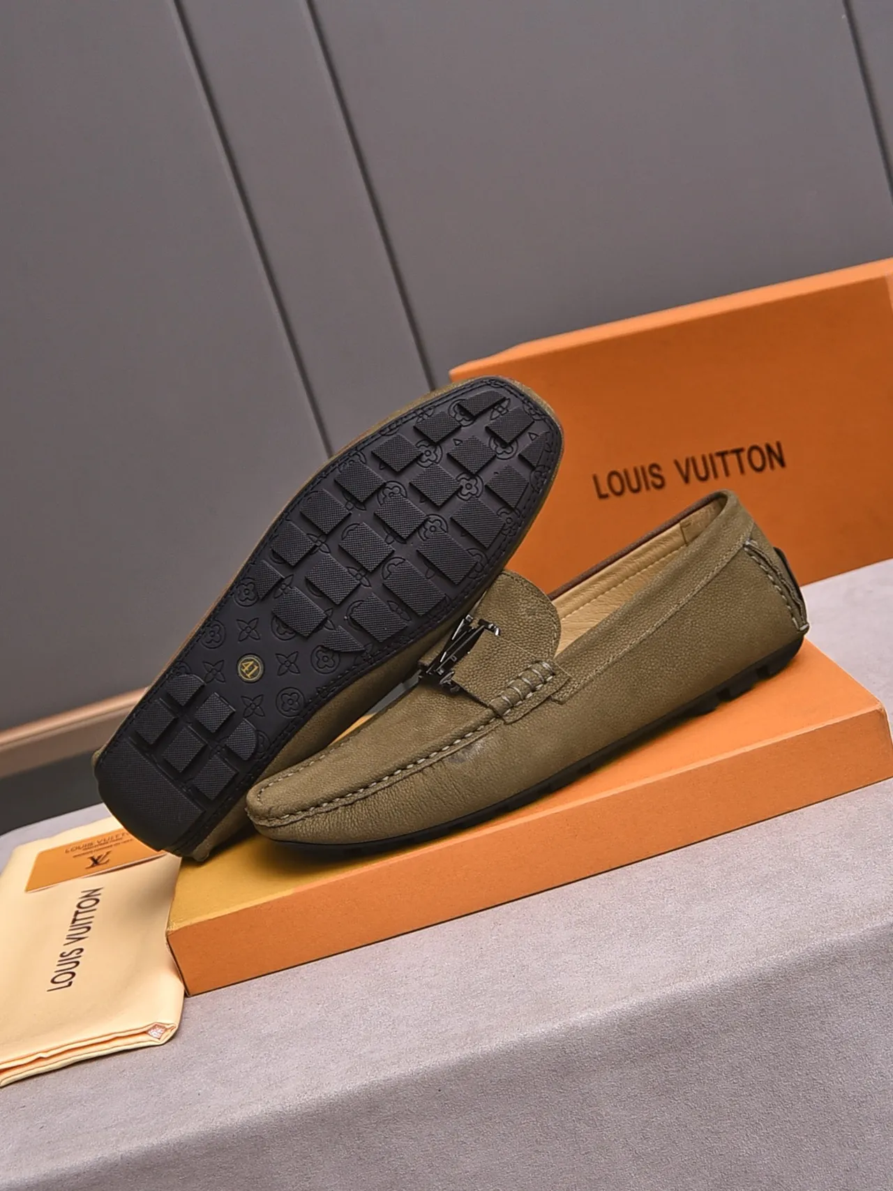 Louis Vuitton Olive Green Suede Buckle Loafer 4