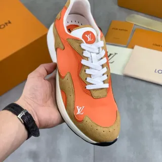 Louis Vuitton Zapatillas lifestyle Naranja Beige Layered And Tan Suede/fabric Prominent LV Monogram Branding Lifestyle Sneakers