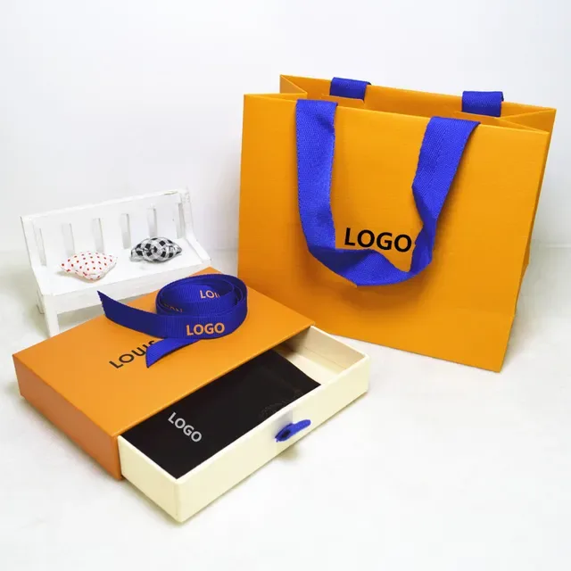 Louis Vuitton Orange Beige Structured Paper Satin Ribbon Handles Tote Bag 7