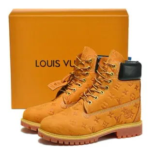 Louis Vuitton Orange Black Monogrammed Leather High-Top Lace-Up Work Boots