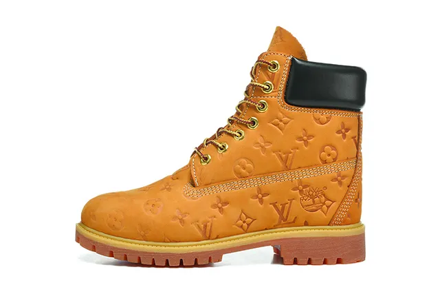 Louis Vuitton Orange Black Monogrammed Leather High-Top Lace-Up Work Boots 2