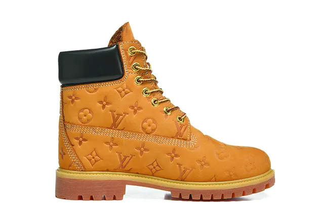Louis Vuitton Orange Black Monogrammed Leather High-Top Lace-Up Work Boots 5