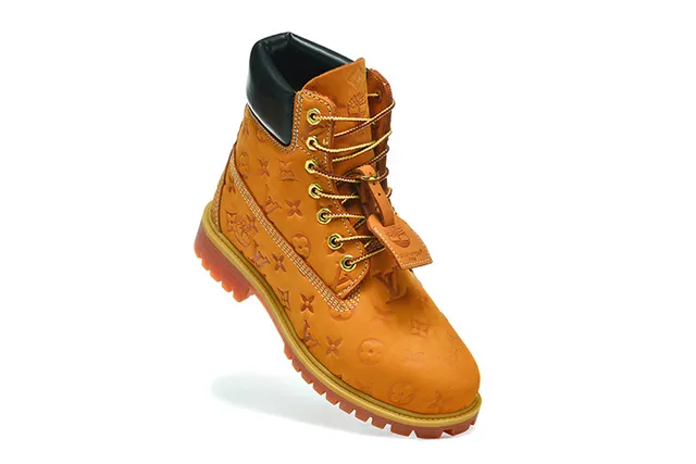 Louis Vuitton Orange Black Monogrammed Leather High-Top Lace-Up Work Boots 6