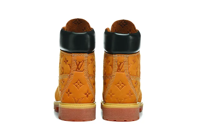Louis Vuitton Orange Black Monogrammed Leather High-Top Lace-Up Work Boots 8
