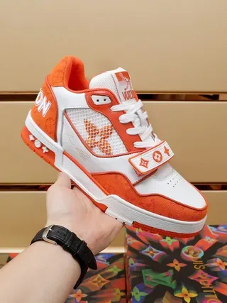 Louis Vuitton Orange White Low-Top Strapped Lifestyle Sneakers 2