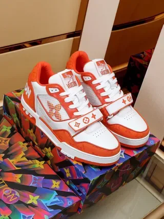 Louis Vuitton Orange White Low-Top Strapped Lifestyle Sneakers 4