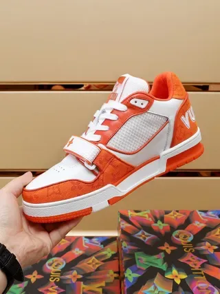 Louis Vuitton Orange White Low-Top Strapped Lifestyle Sneakers 5