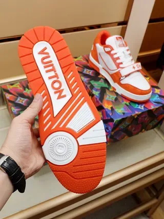 Louis Vuitton Orange White Low-Top Strapped Lifestyle Sneakers 6