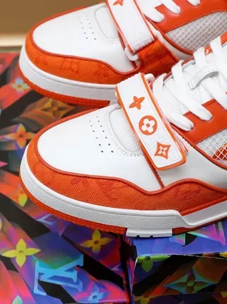 Louis Vuitton Orange White Low-Top Strapped Lifestyle Sneakers 7