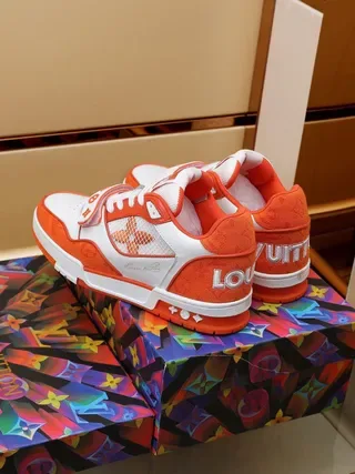 Louis Vuitton Orange White Low-Top Strapped Lifestyle Sneakers 8