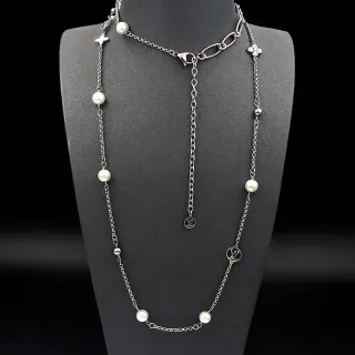 Louis Vuitton Pearl and Monogram Charm Long Chain Necklace