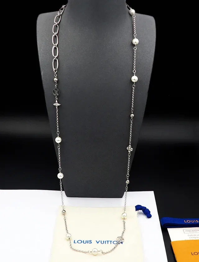 Louis Vuitton Pearl and Monogram Charm Long Chain Necklace 3