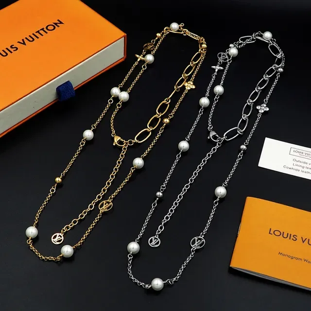 Louis Vuitton Pearl and Monogram Charm Long Chain Necklace 5