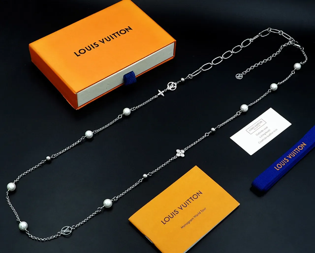 Louis Vuitton Pearl and Monogram Charm Long Chain Necklace 8