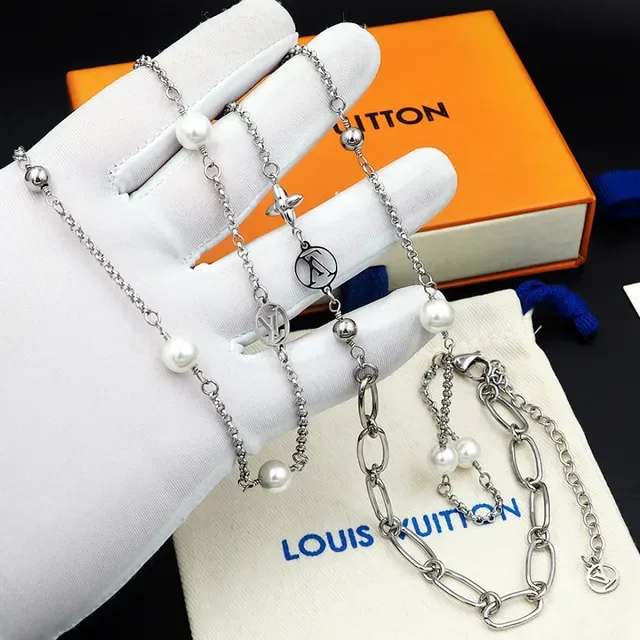 Louis Vuitton Pearl and Monogram Charm Long Chain Necklace 9