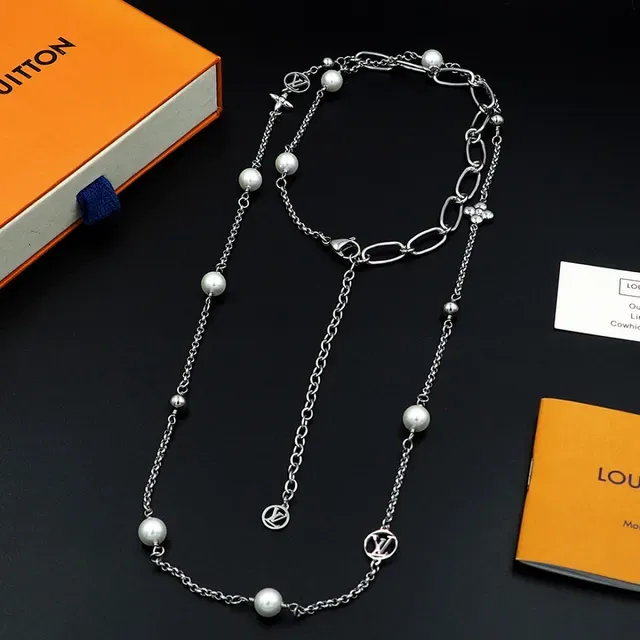 Louis Vuitton Pearl and Monogram Charm Long Chain Necklace 10