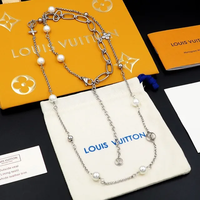 Louis Vuitton Pearl and Monogram Charm Long Chain Necklace 12