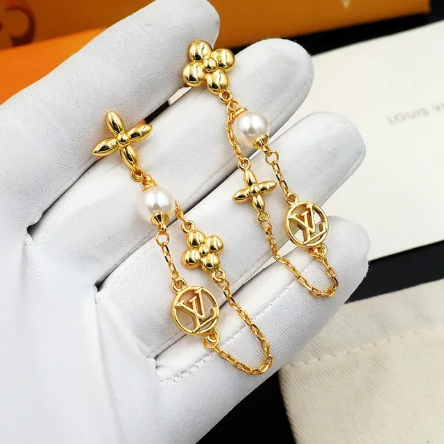 Louis Vuitton Pearl Constellations Gold-Tone Pearl Floral Monogram Earrings 7