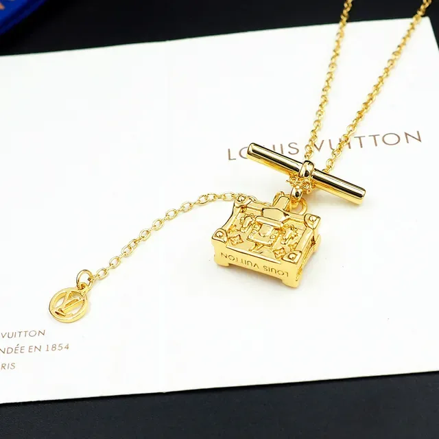 Louis Vuitton Petite Malle & Monogram Coin Gold T-Bar Toggle Clasp Necklace 2