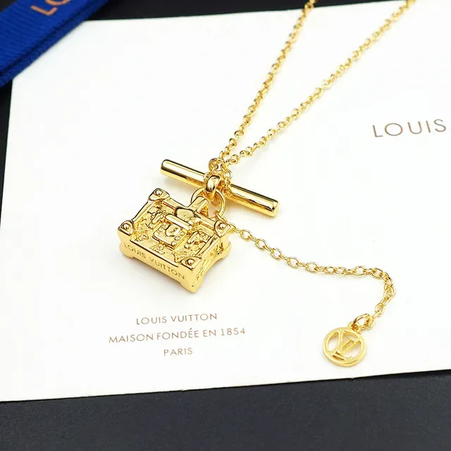 Louis Vuitton Petite Malle & Monogram Coin Gold T-Bar Toggle Clasp Necklace 6