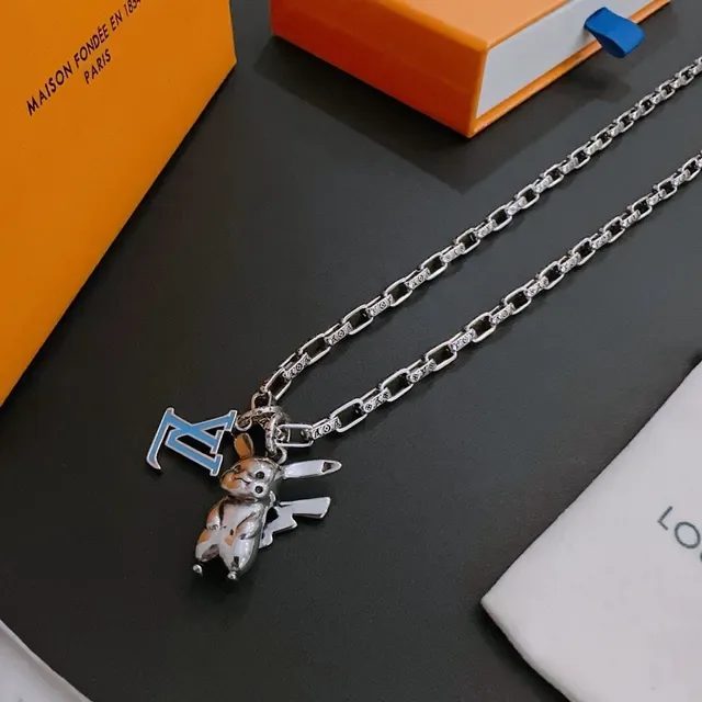 Louis Vuitton Pikachu x LV Monogram Silver Chain Necklace 5