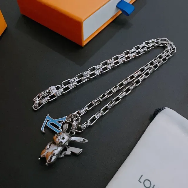 Louis Vuitton Pikachu x LV Monogram Silver Chain Necklace 9