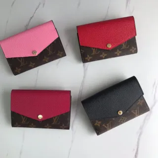 Louis Vuitton Pink Brown Envelope-Flap Monogram Canvas Short Wallet