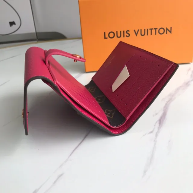 Louis Vuitton Pink Brown Envelope-Flap Monogram Canvas Short Wallet 11