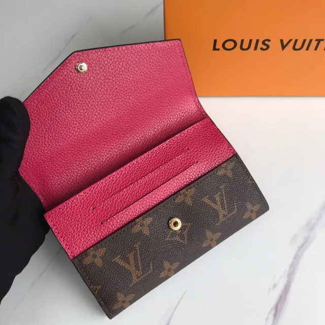 Louis Vuitton Pink Brown Envelope-Flap Monogram Canvas Short Wallet 16