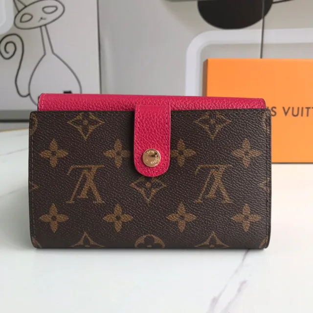 Louis Vuitton Pink Brown Envelope-Flap Monogram Canvas Short Wallet 18