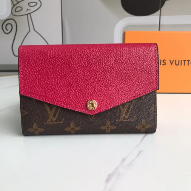 Louis Vuitton Pink Brown Envelope-Flap Monogram Canvas Short Wallet 19