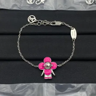 Louis Vuitton سوار سلسلة فضية زهرة إيمانيل وردي